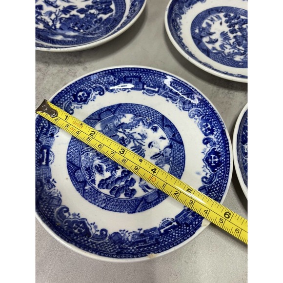 Vintage Mix Petrus Regout Co Blue Willow Saucer Porcelain Plate Holland Set of 4 - Picture 8 of 9